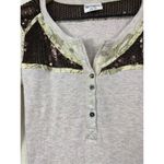 Free People Henley Thermal Top Beige Brown Sequin Lace Sz S Boho Y2K Waffle Knit Photo 2
