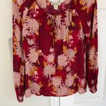 Lucky Brand Women’s Blouse Top S Red Floral Print Tie Boho Peasant Prairie Photo 2