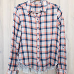 Holding Horses Womens Plaid Button Down Shirt Size 4 Coral Navy Western Boho Photo 0