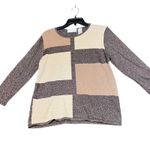 Alfred Dunner Geometric Patchwork Sparkle Knit Sweater Womens Medium Brown/Tan Brown Photo 1