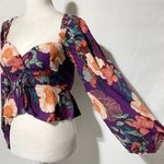 Band Of The Free New  Floral Print Long Sleeve Crop Blouse Purple Size Small Photo 11