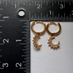 Gold Filled Crescent Moon with Crystals Huggie Hoop Earrings Photo 2