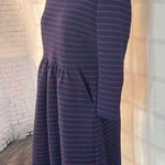 Anthropologie Maeve 3/4 sleeve red n blue ribbed knit fit n flare dress with poc Photo 2