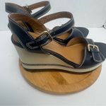 Clarks  Collection Zia Castle Black Leather Wedge Ankle Strap Sandal Women Sz 10M Photo 3