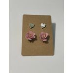 Vintage 90s Stud Earrings Set Flower Heart Pink‎ Pink Photo 6