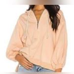 Free People oversized 1/4 zip High Road pullover hooded sweatshirt, peach; XS Photo 9