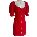 ZARA NWT  Red Linen Sweetheart Ruffle Mini Dress Button Accent Pullover Medium Photo 5