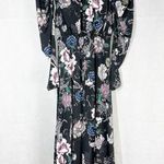 AFRM X NORDSTROM Delilah Dark Floral Cut Out Back Midi Dress Size XS Black Photo 2