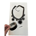 Black & silver chunky rhinestone floral statement necklace and sequin black bang Photo 1