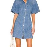 frame denim FRAME Seam Detail shoreline wash Short Sleeve Button Up Denim Mini Dress Blue XL Photo 0