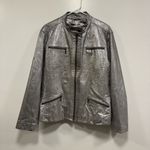 Chico's Chico’s leather Metallic Silver moto Jacket size XL! Photo 4