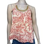 Fourtys Anthropologie S Red White Paisley Print Wooden Bead Neckline Halter Top Photo 1