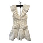 Monique Lhuillier ML Floral Organza Mini Drop Waist Ruched Party Dress 8 White Photo 5