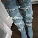 Denim thigh high heels. Blue Size 7.5 Photo 2