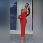 ZARA Christmas glamorous sexy siren red cutout bodycon midi dress with slit XS Photo 5