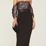 Badgley Mischka  Poetic velvet flower formal dress metallic off shoulder glam 4 Photo 0