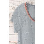 Hem & Thread Women's Distressed Color Block Short Sleeve Shirt Blue White Small Photo 4