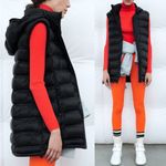 ZARA Black Packable Water Repellent Hooded Longline Puffer Vest Small Photo 4