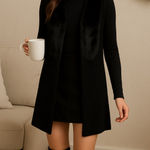 Valerie Stevens Black Faux Fur Knit Vest Size S | Longline Open Front Layering Photo 0