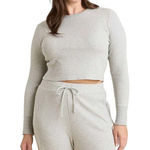 Nuuds Gray Micro Waffle Long Sleeve Crop‎ Top Size XXL Photo 0