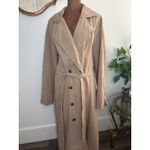 Longline Trench Coat Belted Button Front Overcoat Outerwear Neutral Beige Tan Size XL Photo 1