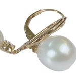 14K Real Pearl Yellow Gold Drop Earrings Photo 1