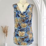 Early 2000’s Fairy Grunge Blue Tan Cowl Neck Flowy Vintage Made in USA Top XXL Size L Photo 1