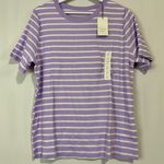 A New Day Women’s Round Neck Ribbed Short Sleeve Tee Purple & White Stripe NWT Photo 0