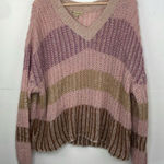 Democracy  Chunky Knit V Neck Striped Relaxed Fit Sweater Pullover size XL Photo 0