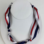 Striped Silk Scarf Necklace with Teardrop Pendant Red Photo 0