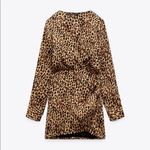 ZARA  Satin Effect Leopard Print Mini V-Neck Wrap Dress Long Sleeves Size M NEW Photo 7