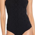 Shoshanna Black Embossed Stretch Eyelet High Neck One Piece Swimsuit Zero 0 XS Photo 0