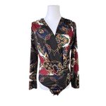 ZARA  Nautical Wrap Bodysuit Top Blue Burgundy Gold Chain Print‎ MEDIUM Colorful Photo 1