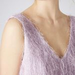 Topshop Lilac Metallic Fuzzy Fringe Deep Plunging V-Back Mini Slip Dress Size 6 Photo 2