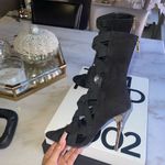 Balmain New  Tali Black Peep-Toe Lattice Suede Stiletto Booties Photo 4