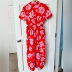 Old Navy Red Pink Floral Cutout Midi Shirt Dress Size S Photo 7