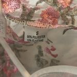 Womens Sheer Corset Crop Top Embroidered Floral Mesh White Pink S Photo 3