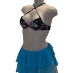 Zuliana Size Small Mesh Teal Ruffle Side Tie Mini Skirt. Made in USA. New Blue Photo 1