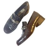 Brighton Vintage Dark Brown Leather Croc Chunky Loafers Silver Hardware Size 7.5 Photo 0