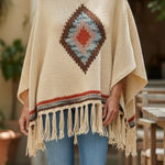 Coco + Carmen  Aztec Print Fringe Poncho Sweater One Size Photo 0