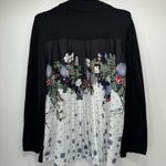 Chico's Chico’s Black Long Sleeve Sweater with Pleated Chiffon Floral Print Back Sz 1/M Photo 3
