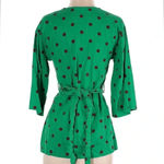 ZARA  Green & Brown Polka Dot Linen Blend Belted Blouse Women’s Size XS Photo 2