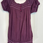 Little Yellow Button Purple Smocked Cotton & Modal Short Sleeve Blouse‎ Size S Photo 0