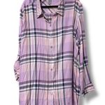 CATHERINES plus size women’s 3X long sleeve plaid roll tab sleeves pink & purple Photo 7