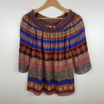 Rose + Olive NWT Womens Multicolor Boho Abstract Off the Shoulder Blouse Sz S Photo 3
