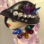 Elegant Black Hat Ring with Colorful Gems Photo 1