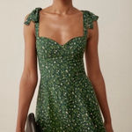 Reformation Niara Boho Tie Straps Smocked Floral Mini Dress In Coriander size 4 Photo 0