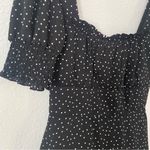 Rixxi black and white ruched polka dot mini cocktail dress size S short sleeve Photo 3