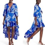 Alexis  for Target Blue Satin Floral High Low Dress Photo 1