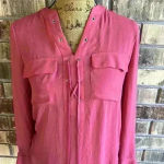 a.n.a NWOT  women’s sheer peach long sleeve top size PM Photo 5